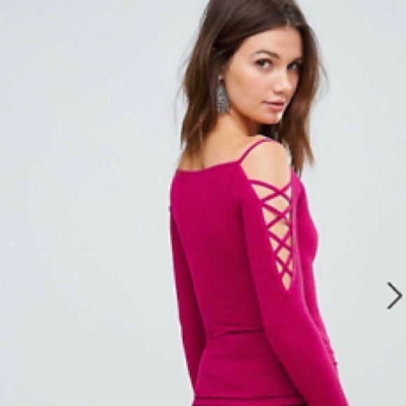 #1034 NWT Free People Cross Shoulder LongSleeve Layering Top Size Xs/S Fuchsia - Picture 4 of 13